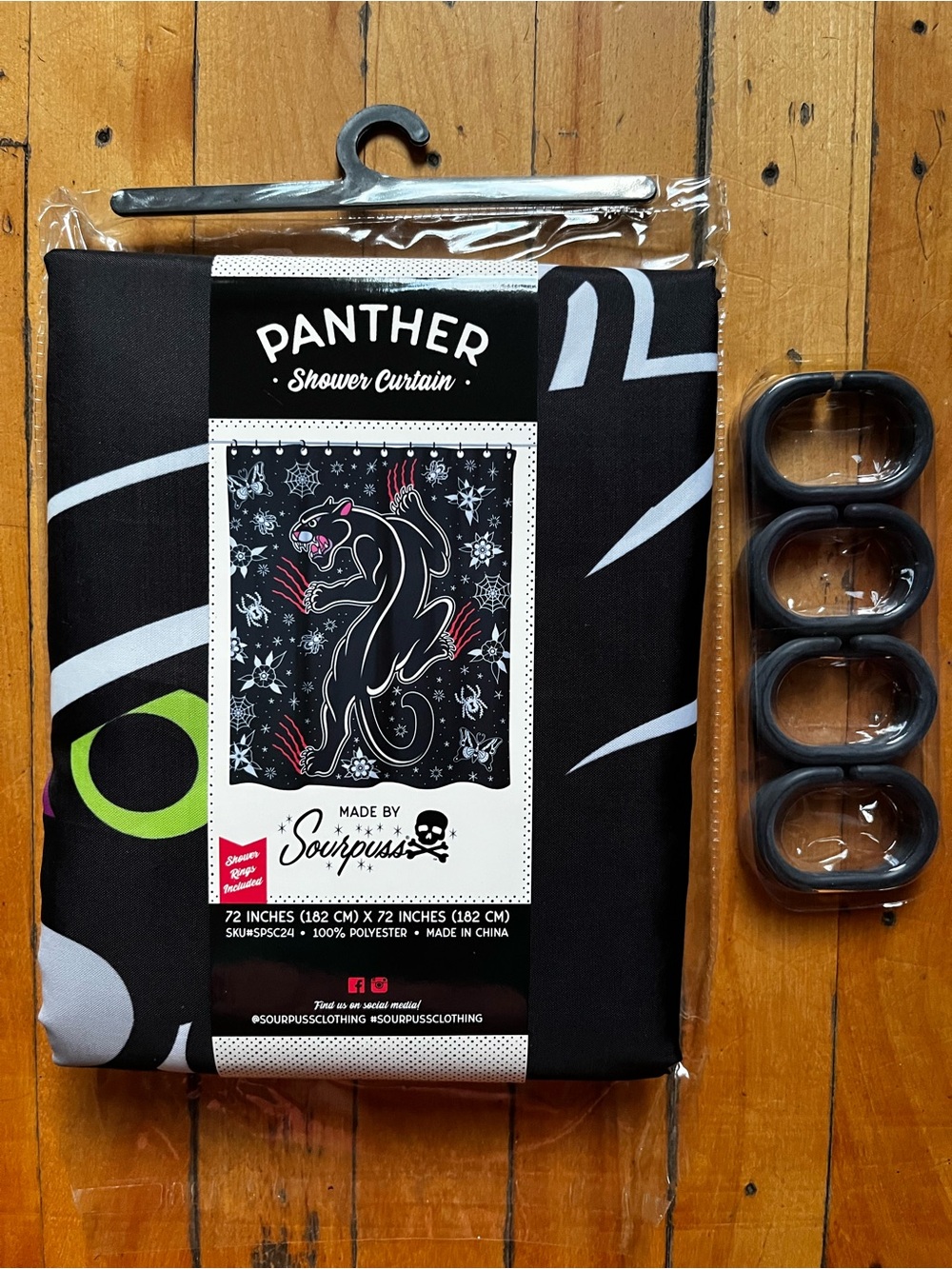 Rare! Sourpuss Panther Retro Punk Tattoo Art Shower Curtain - Picture 2 of 5